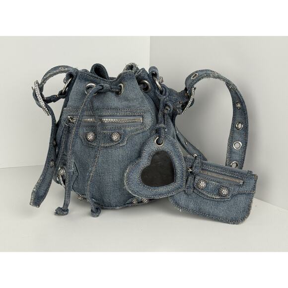 Balenciaga Le Cago Woman’s Shoulder Back Blue Denim - Picture 1 of 16